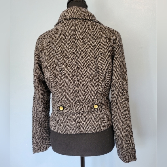 Banana Republic Factory Herringbone Blend Cropped Blazer Size S in Grey/Black - Picture 3 of 10